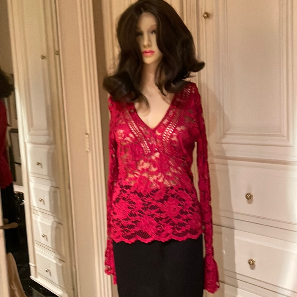 Sexy vintage red lace top
